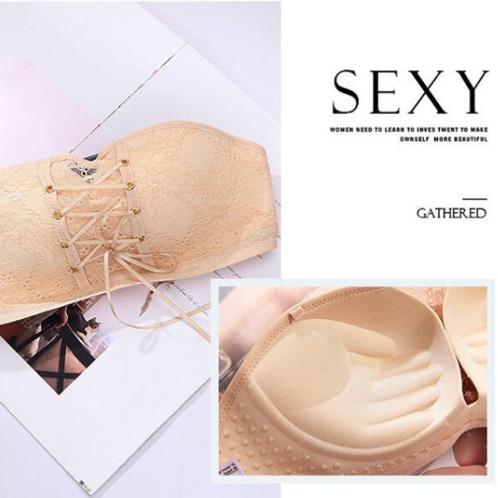 Removable strap lace drawstring bra bandeau